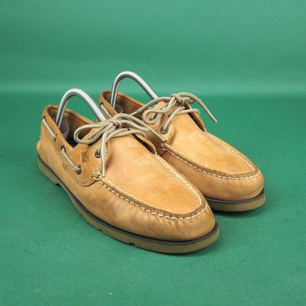 Sperry Top Sider Authentic Original Leather 2 Eye Boat Shoes Men 8.5 M Natural